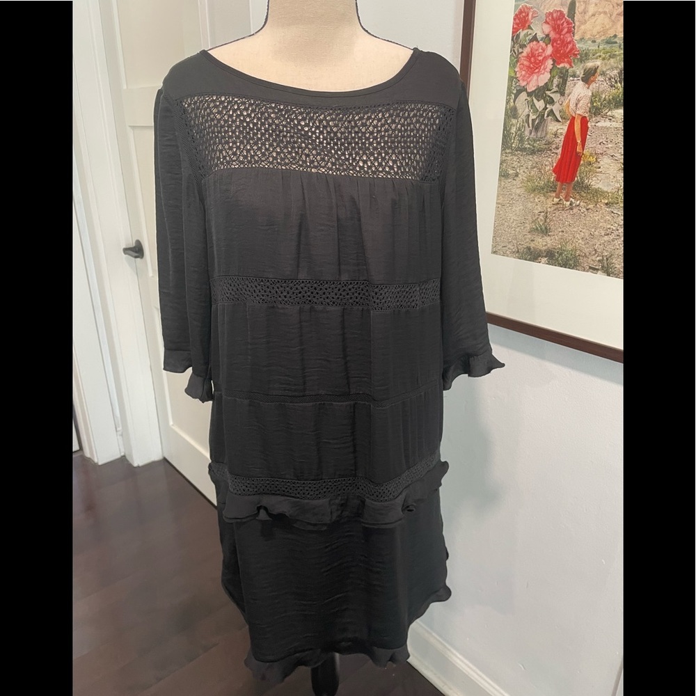 WHO WHAT WEAR satin and crochet ruffle dress